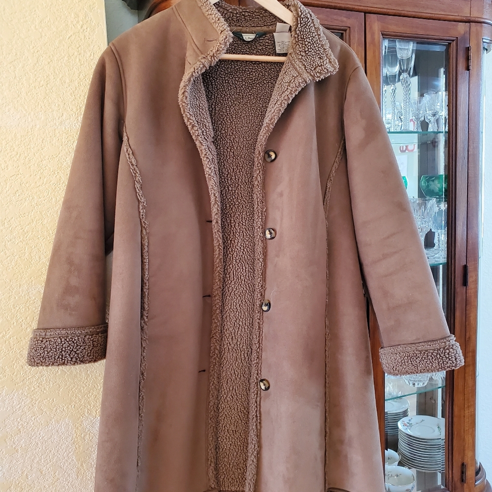 LLBean brown faux shearling coat M